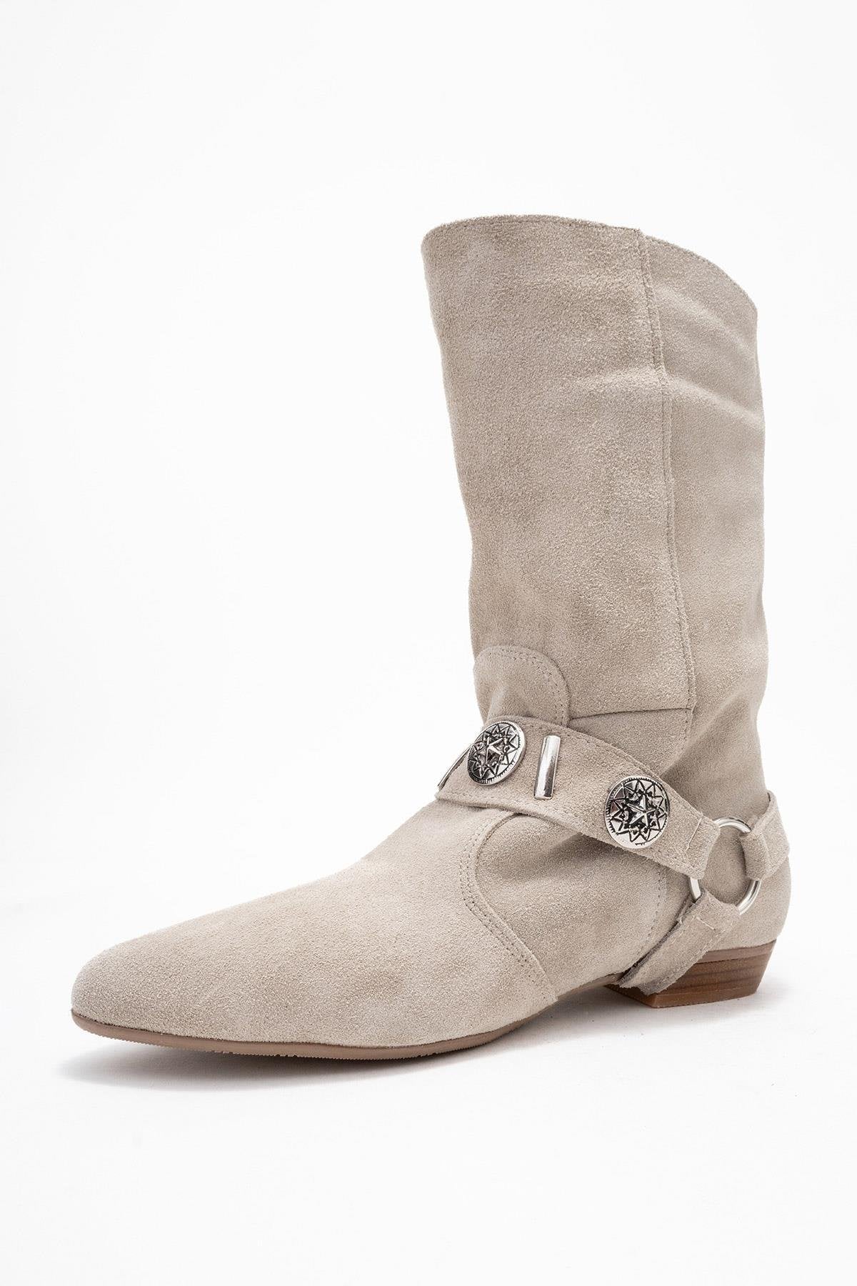 Selora - Bota cowboy de ante beige con hebilla (mujer)