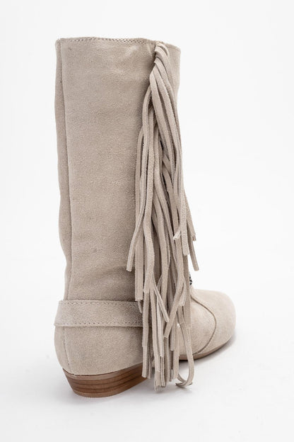 Selora - Bota cowboy de ante beige con hebilla (mujer)
