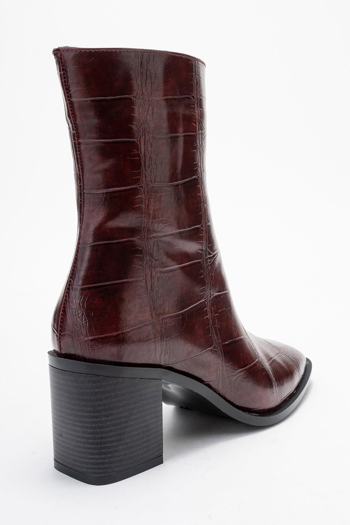Chara - Bota de tacón cuadrado estampada burdeos (Mujer)