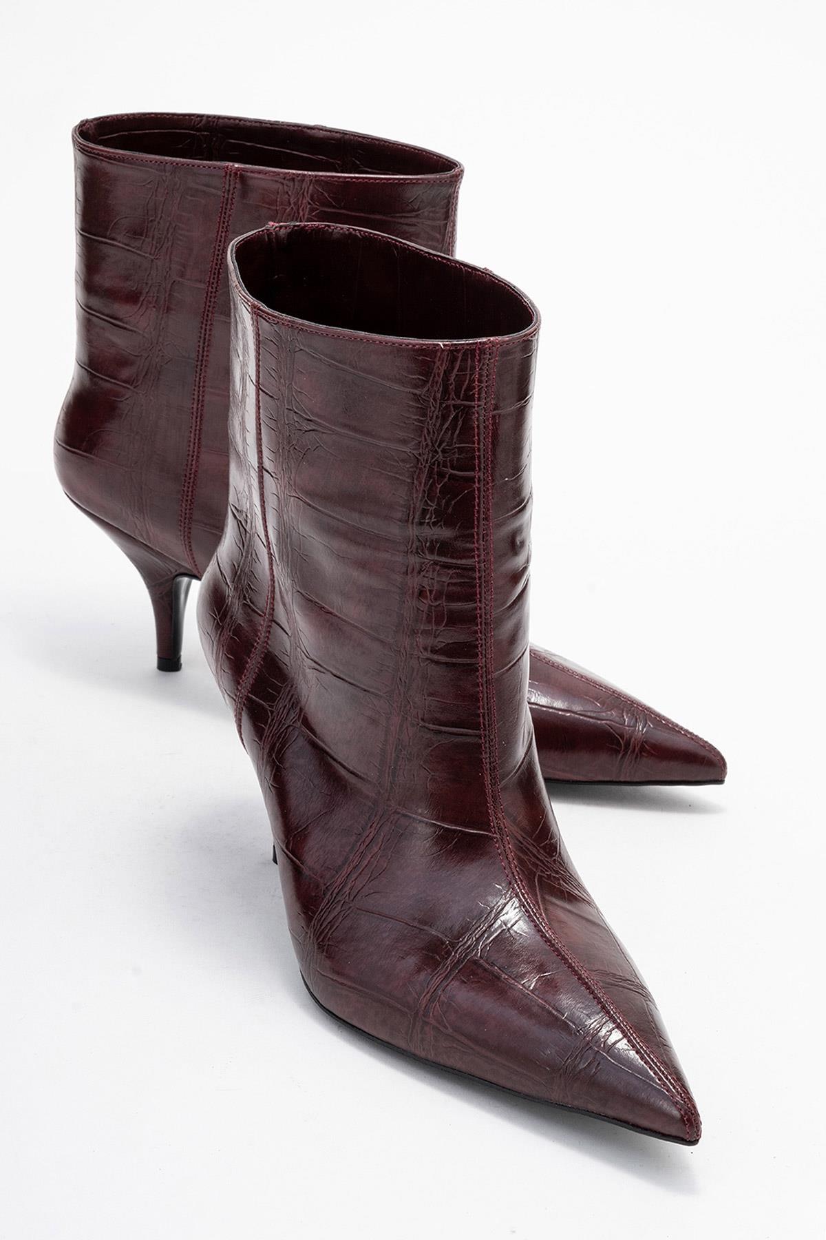 Brivelle - Bota estampada burdeos de punta fina (Mujer)