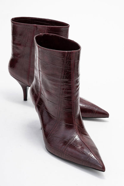 Brivelle - Bota estampada burdeos de punta fina (Mujer)