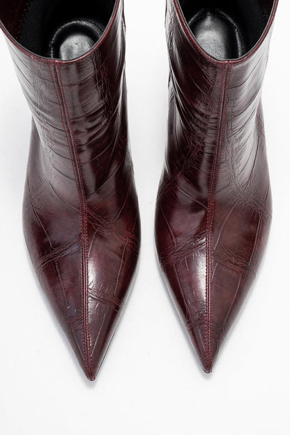 Brivelle - Bota estampada burdeos de punta fina (Mujer)