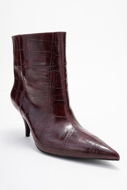 Brivelle - Bota estampada burdeos de punta fina (Mujer)