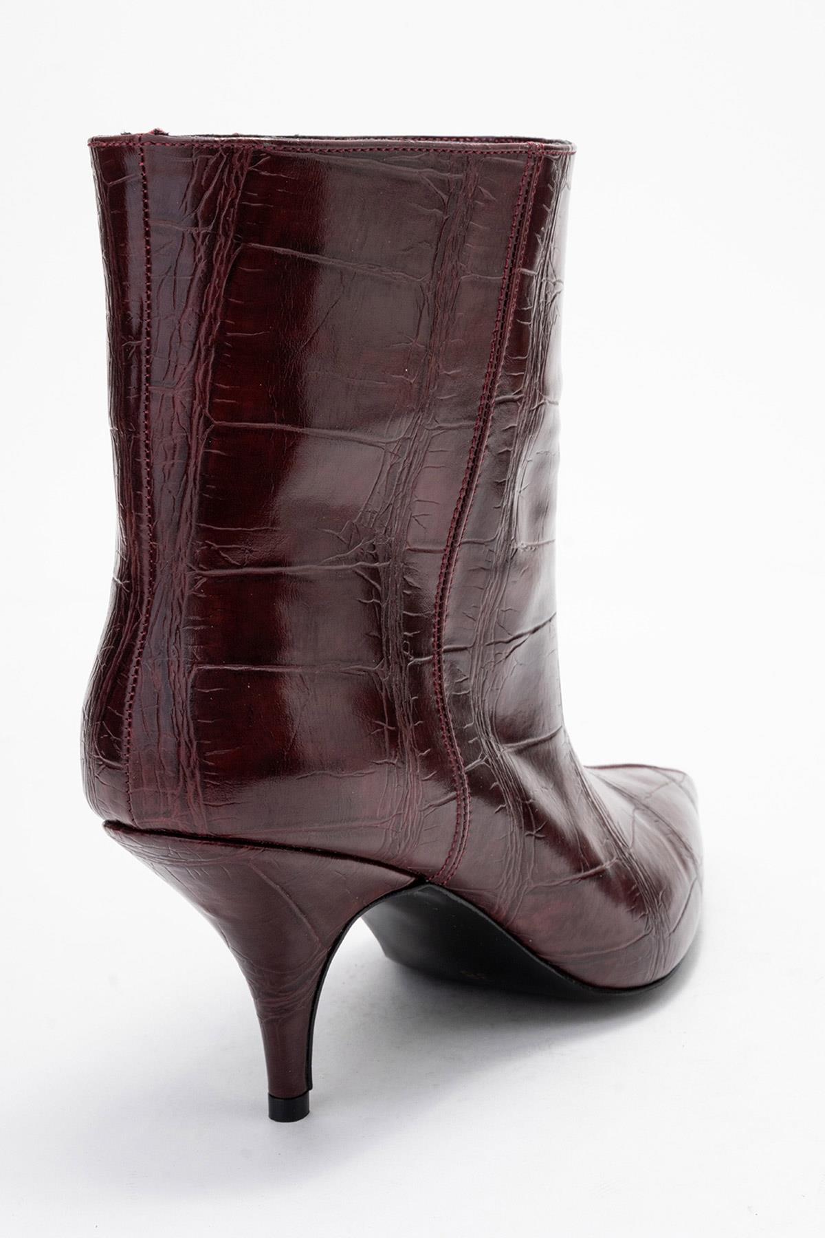 Brivelle - Bota estampada burdeos de punta fina (Mujer)