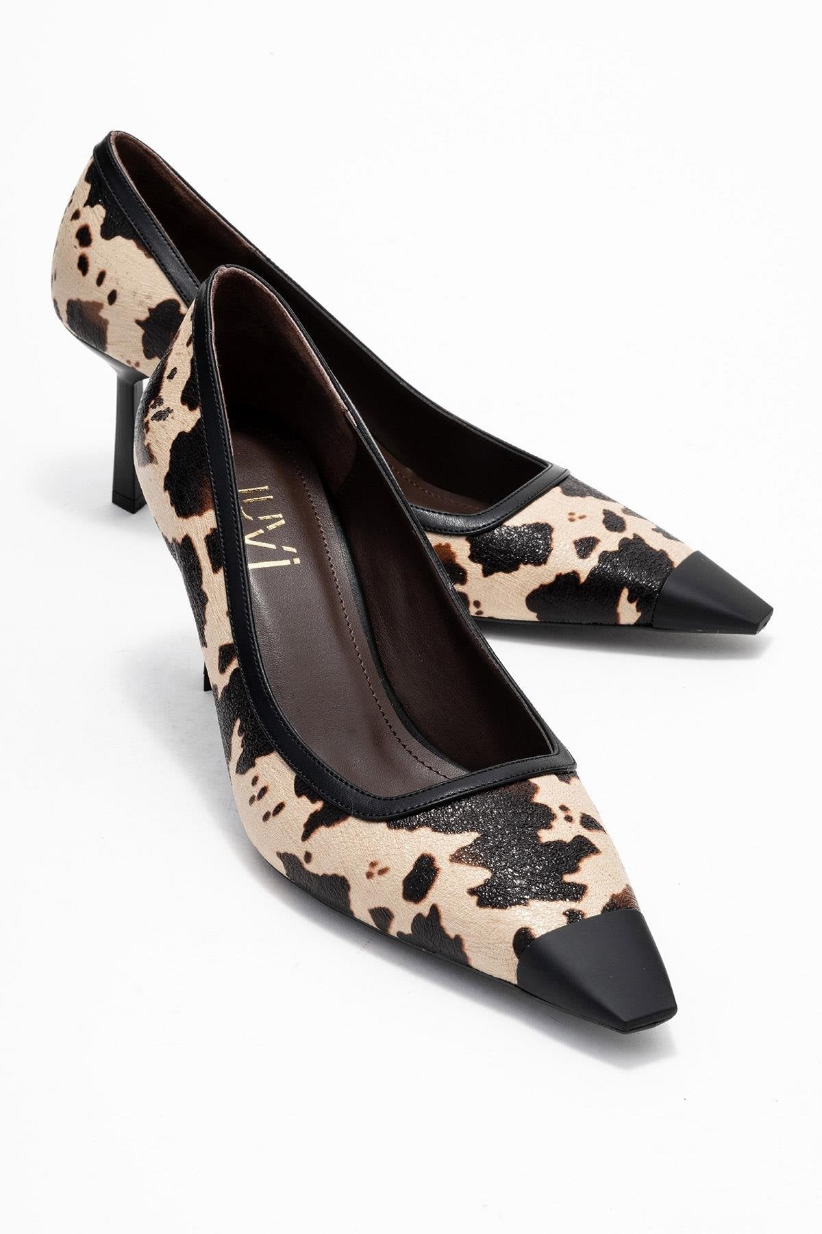 Rona - Zapatos de tacón de punta fina con patrón de beige y negro (mujer)