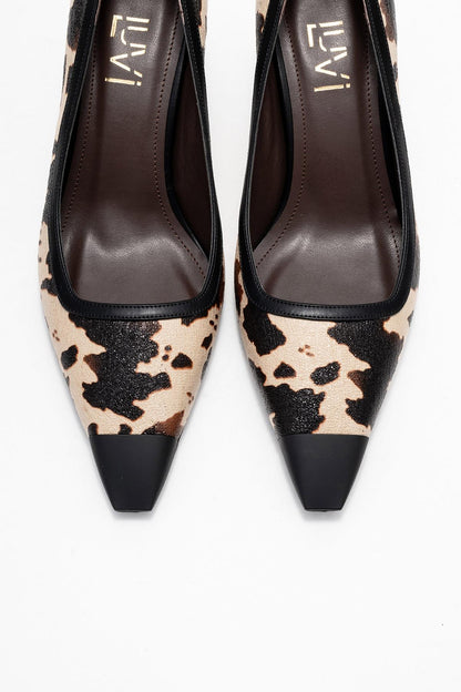 Rona - Zapatos de tacón de punta fina con patrón de beige y negro (mujer)