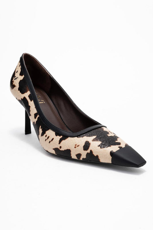 Rona - Black Beige Pattern Pointed Toe Pump (Women)