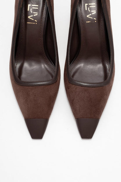 Rona - Zapatos de tacón de ante marrón con punta (Mujer)