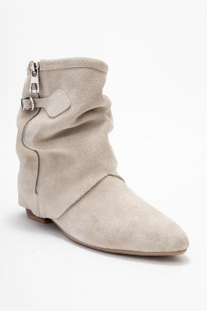 Noar - Beige Genuine Leather Ruched Zip Boot (Women)