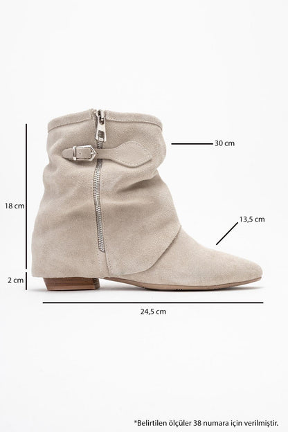 Noar - Beige Genuine Leather Ruched Zip Boot (Women)