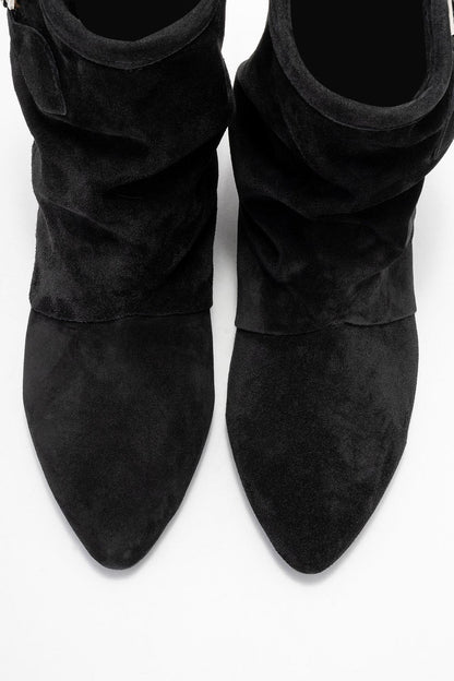 Noar - Black Genuine Leather Ruched Zip Boot (Women)