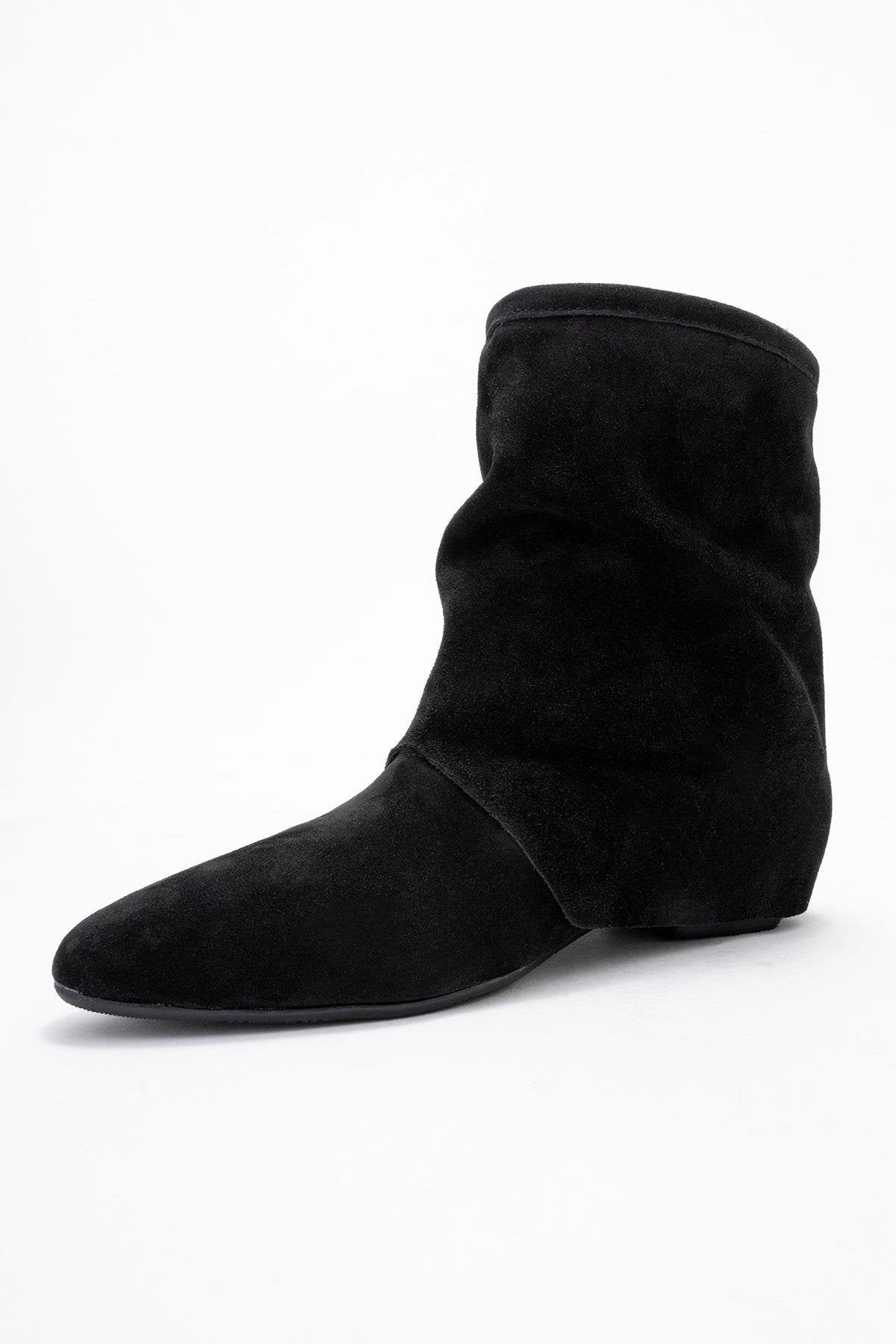 Noar - Black Genuine Leather Ruched Zip Boot (Women)