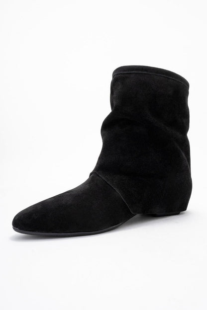 Noar - Black Genuine Leather Ruched Zip Boot (Women)