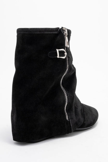 Noar - Black Genuine Leather Ruched Zip Boot (Women)