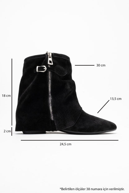 Noar - Black Genuine Leather Ruched Zip Boot (Women)