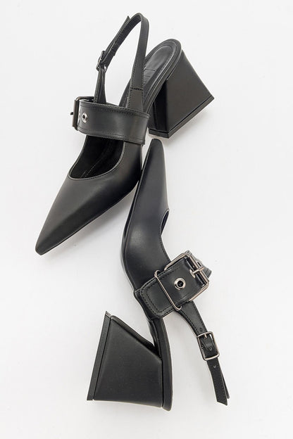 Nepido - Zapatos de tacón de bloque con punta en pico negros (Mujer)