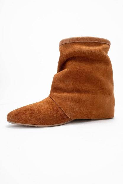 Noar - Cognac Genuine Leather Ruched Zip Boot (Women)