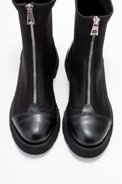 Martos - Botín elástico negro con cremallera frontal (Mujer)