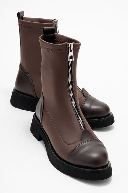 Martos - Botín elástico marrón con cremallera frontal (Mujer)