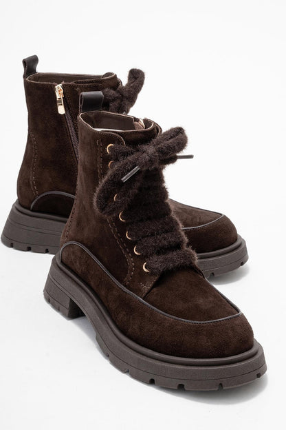 Mina - Bota de combate de cuero marrón (Mujer)