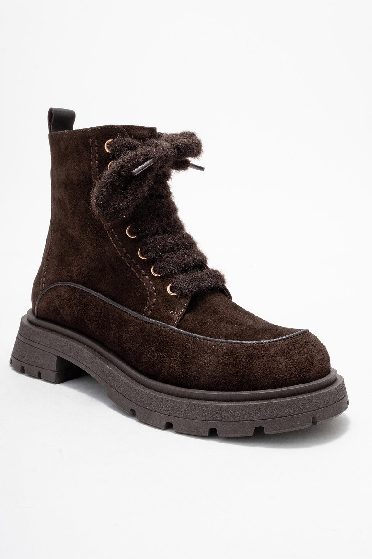 Mina - Bota de combate de cuero marrón (Mujer)