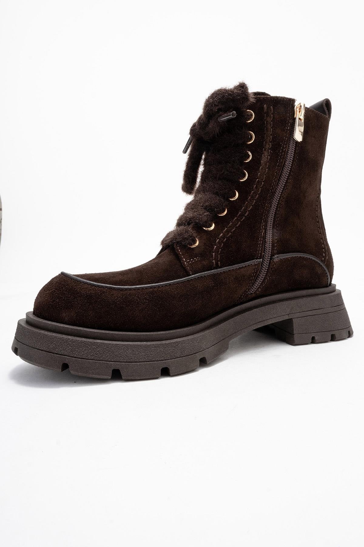Mina - Bota de combate de cuero marrón (Mujer)