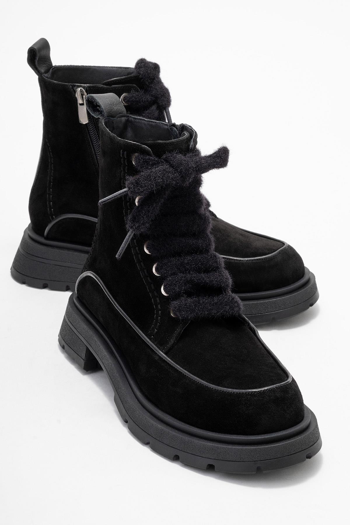 Mina - Bota de combate de cuero negro (Mujer)
