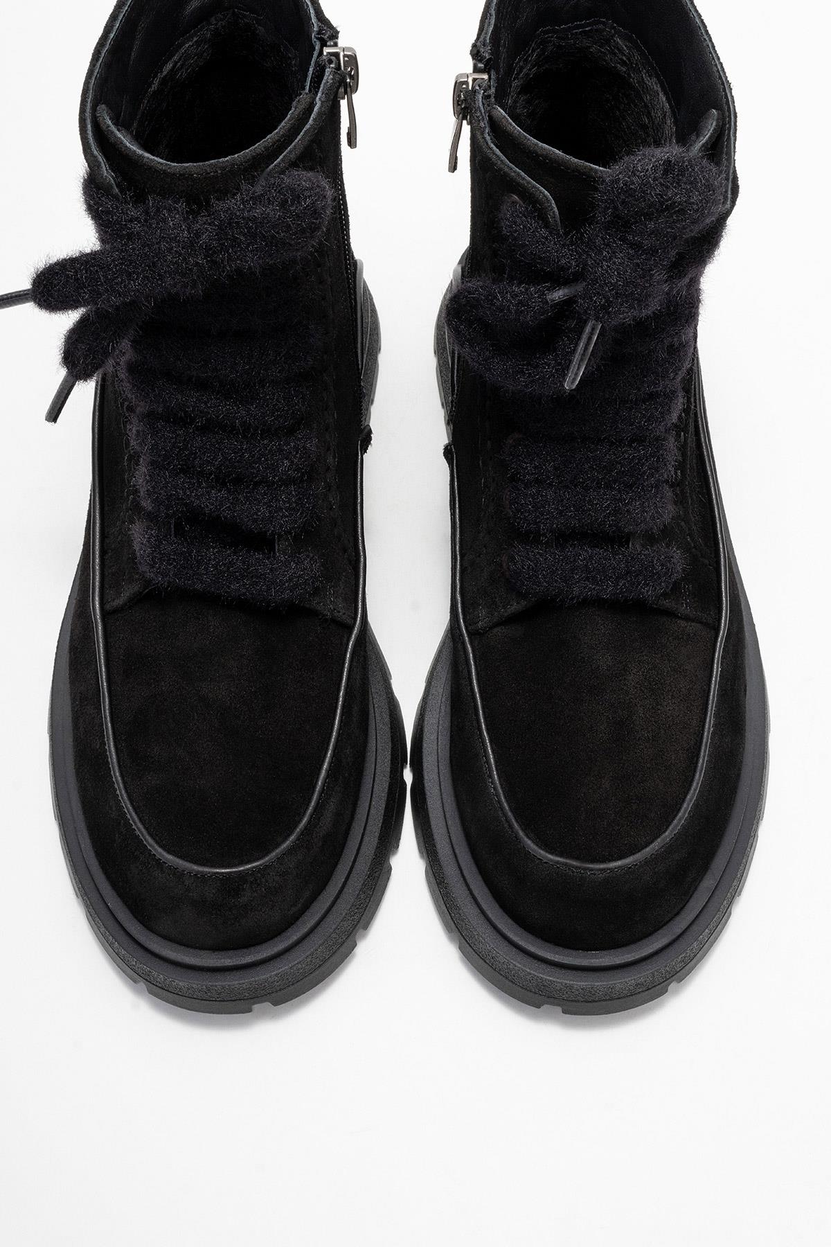 Mina - Bota de combate de cuero negro (Mujer)