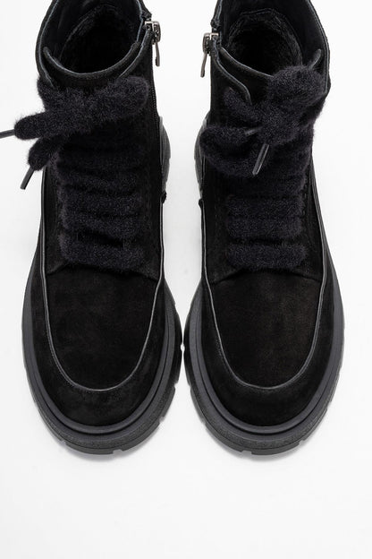 Mina - Bota de combate de cuero negro (Mujer)