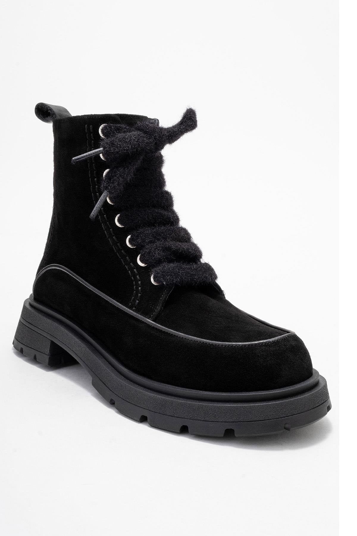 Mina - Bota de combate de cuero negro (Mujer)