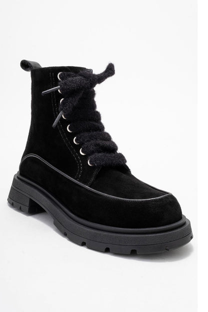 Mina - Bota de combate de cuero negro (Mujer)