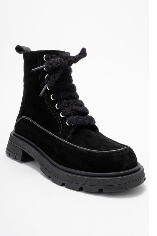 Mina - Bota de combate de cuero negro (Mujer)