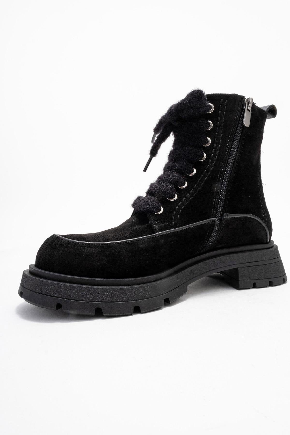 Mina - Bota de combate de cuero negro (Mujer)