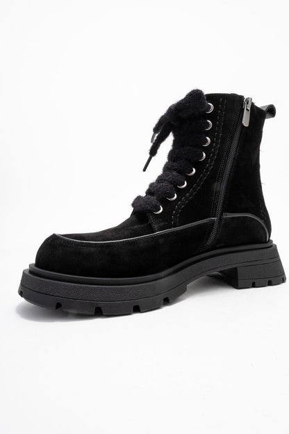 Mina - Bota de combate de cuero negro (Mujer)