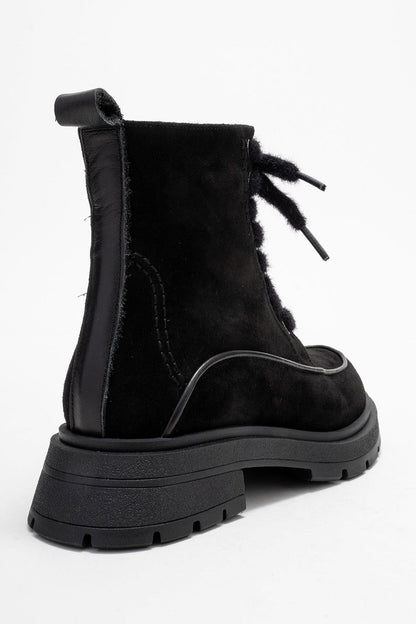 Mina - Bota de combate de cuero negro (Mujer)