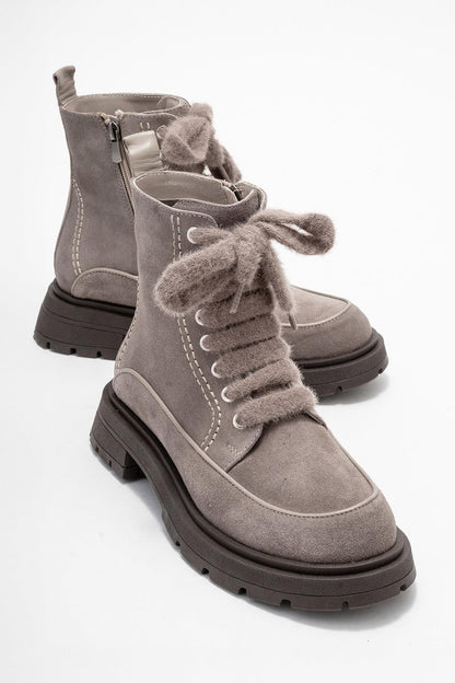 Mina - Bota de combate de cuero gris (Mujer)