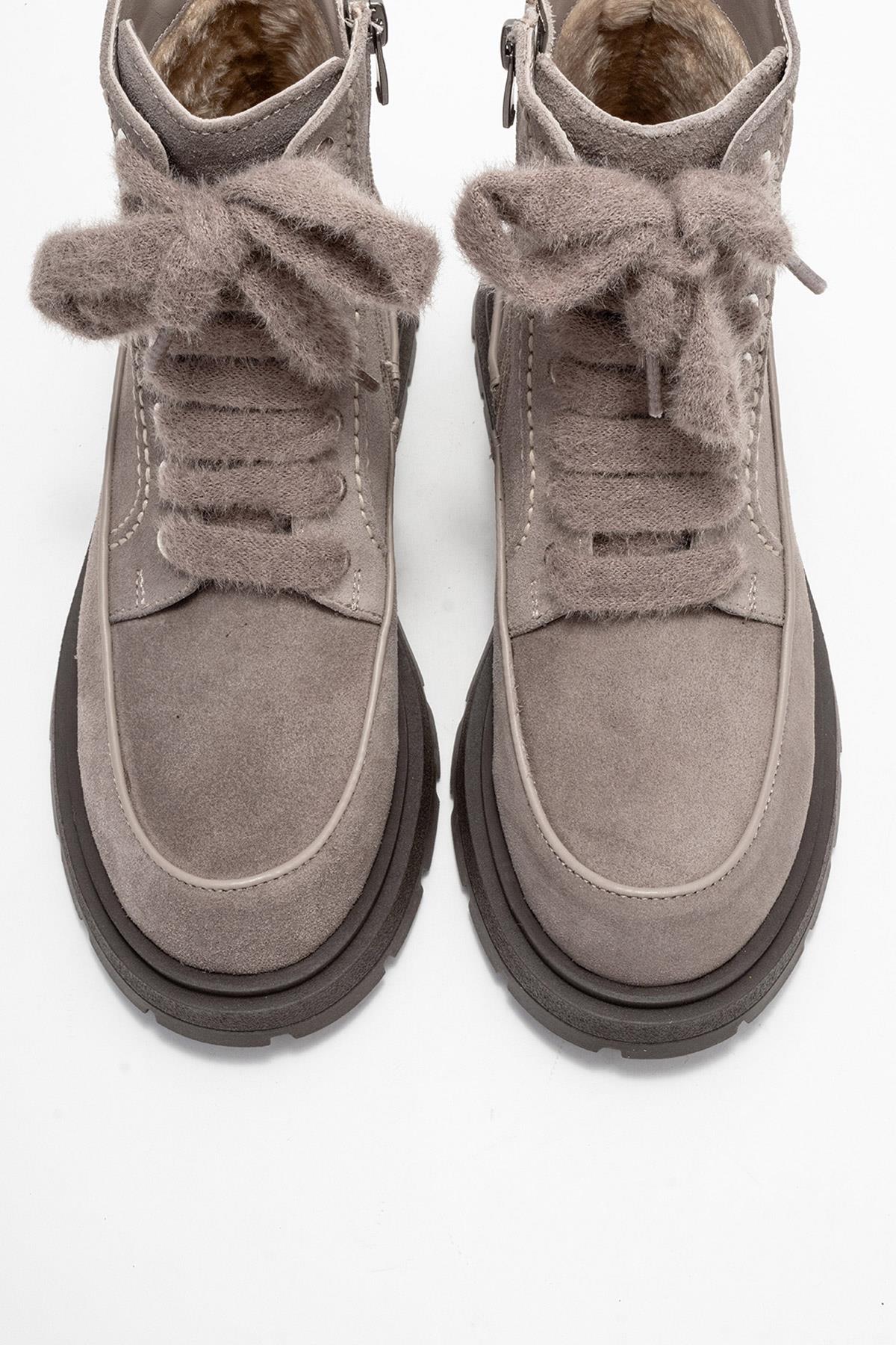 Mina - Bota de combate de cuero gris (Mujer)