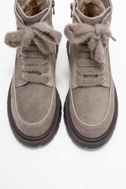 Mina - Bota de combate de cuero gris (Mujer)