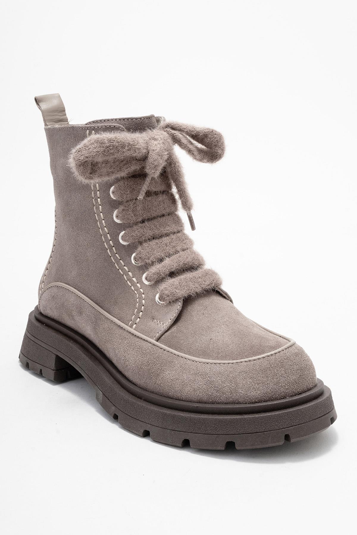 Mina - Bota de combate de cuero gris (Mujer)