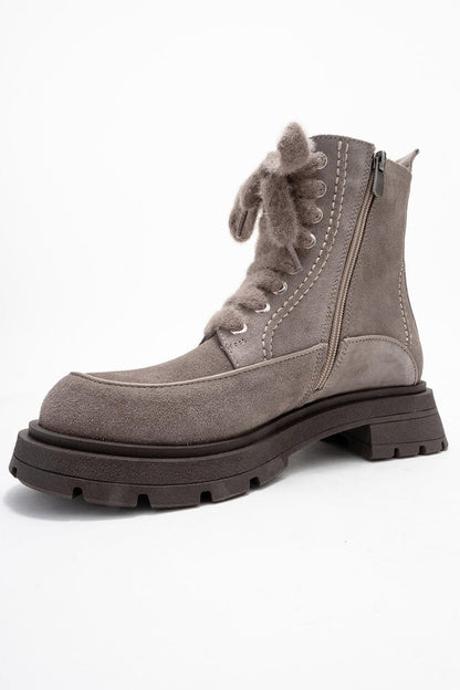 Mina - Bota de combate de cuero gris (Mujer)