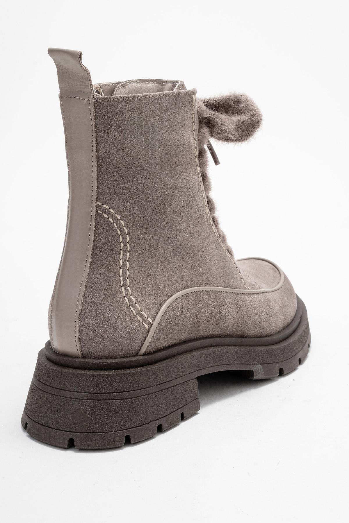 Mina - Bota de combate de cuero gris (Mujer)