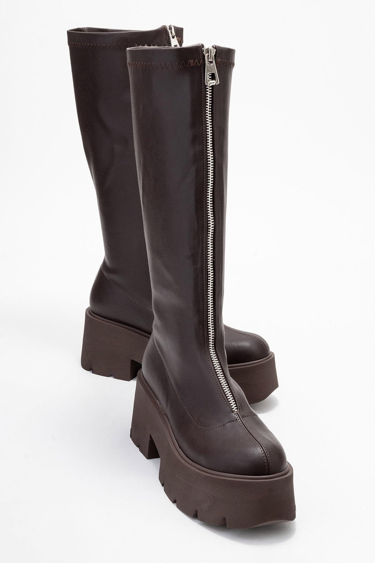 Amaronte - Bota elástica marrón de suela gruesa (Mujer)