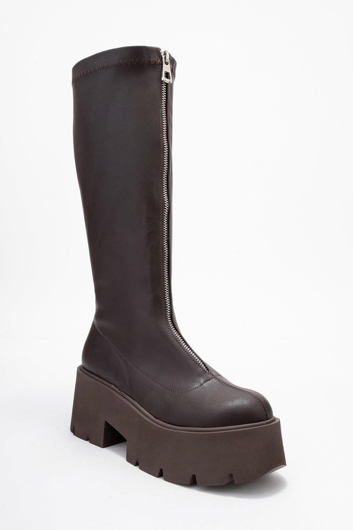 Amaronte - Bota elástica marrón de suela gruesa (Mujer)