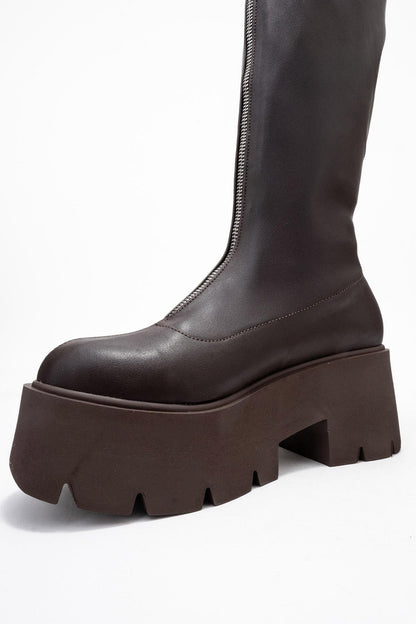 Amaronte - Bota elástica marrón de suela gruesa (Mujer)