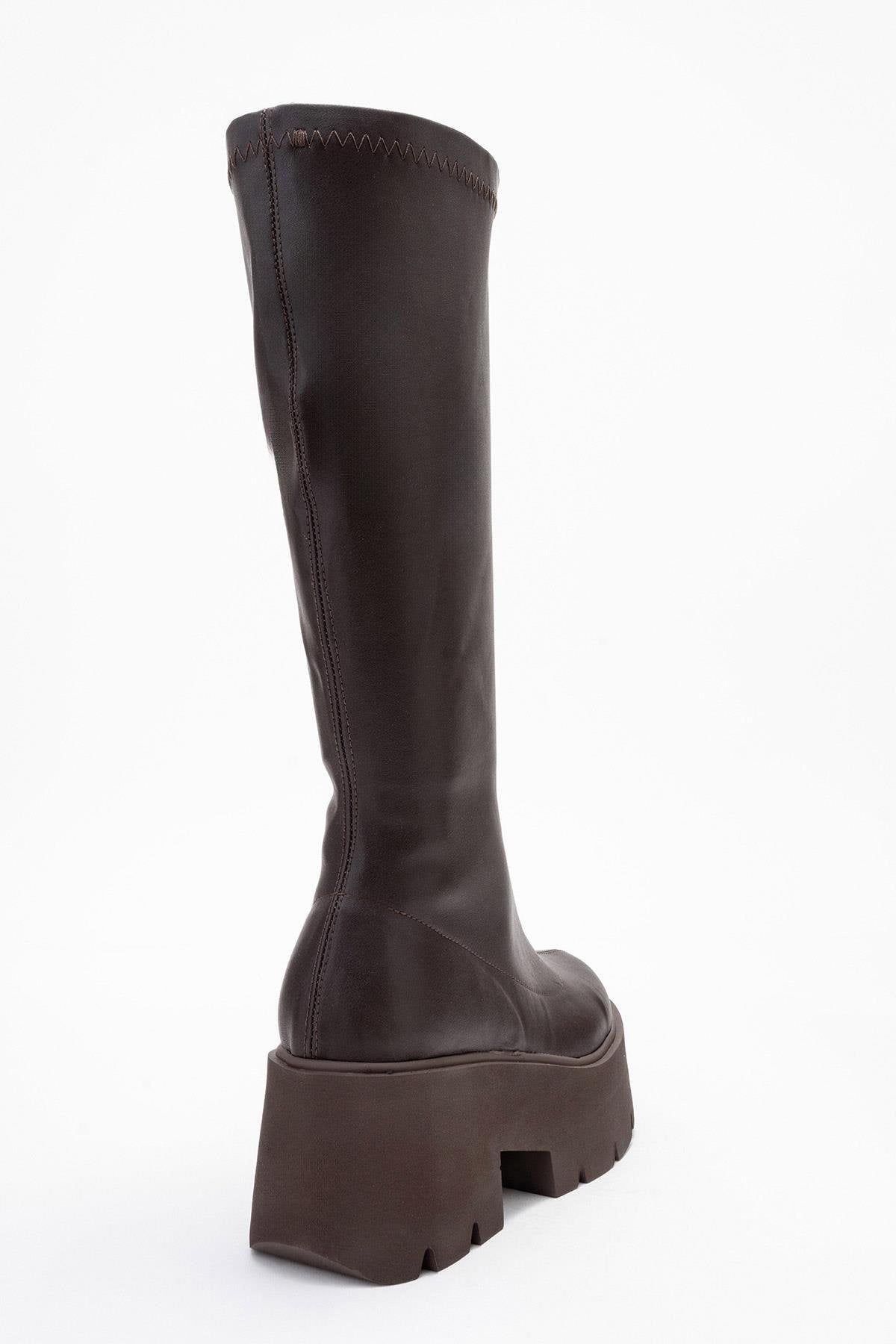 Amaronte - Bota elástica marrón de suela gruesa (Mujer)