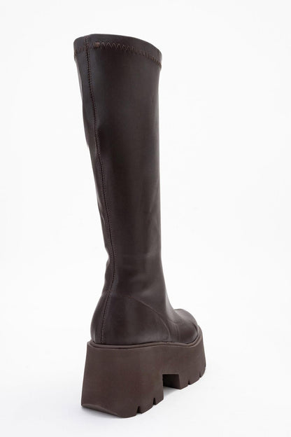 Amaronte - Bota elástica marrón de suela gruesa (Mujer)