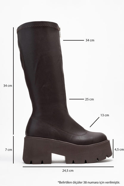 Amaronte - Bota elástica marrón de suela gruesa (Mujer)