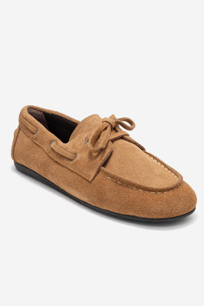 Serelis - Mocasín de cuero de gamuza coñac con cordones (Mujer)