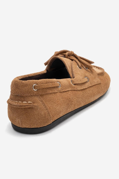 Serelis - Mocasín de cuero de gamuza coñac con cordones (Mujer)