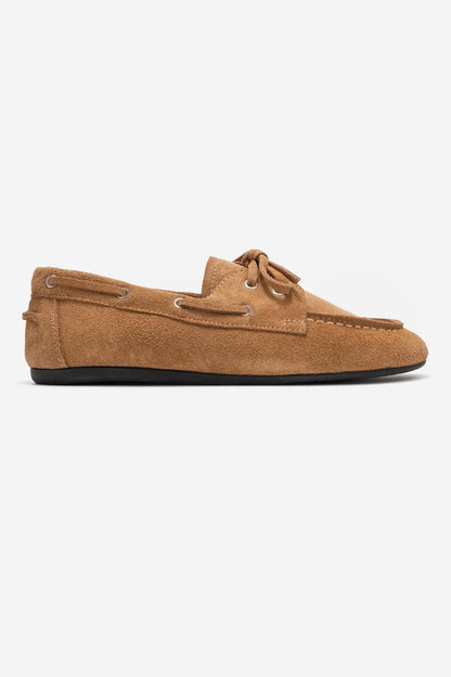 Serelis - Mocasín de cuero de gamuza coñac con cordones (Mujer)